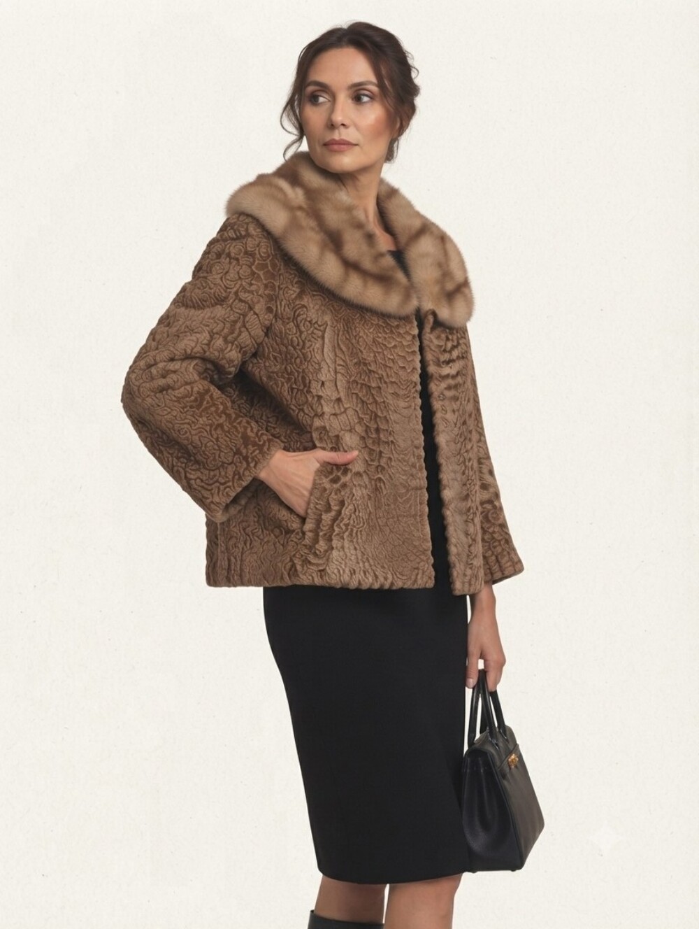 Women's Brown Faux Fur-Trimmed Jacket